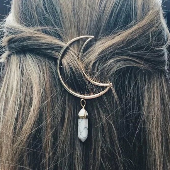 Moon & Marble Stone Charm Hairpin - Picture 4 of 7